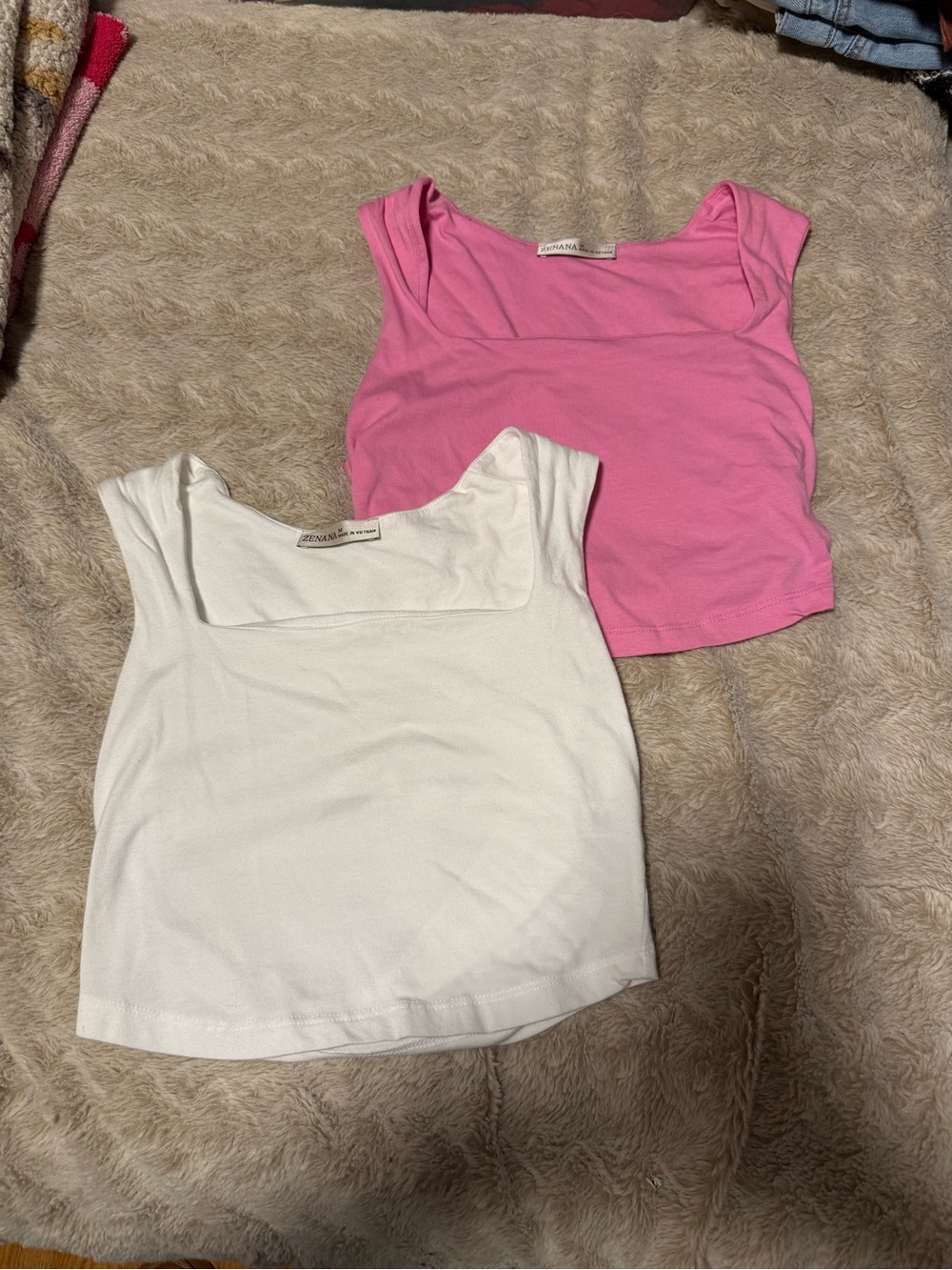 Zenana Outfitters Pink and White Square-Neck Crop Tanks